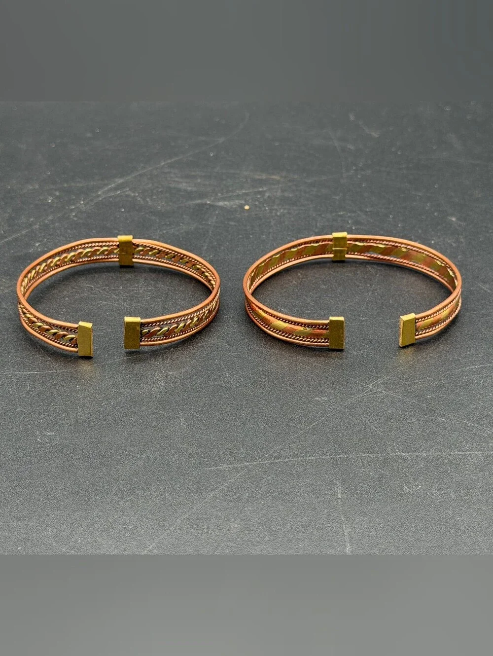 Gold-Tone Braided Copper Cuff Bracelets - Set of 2